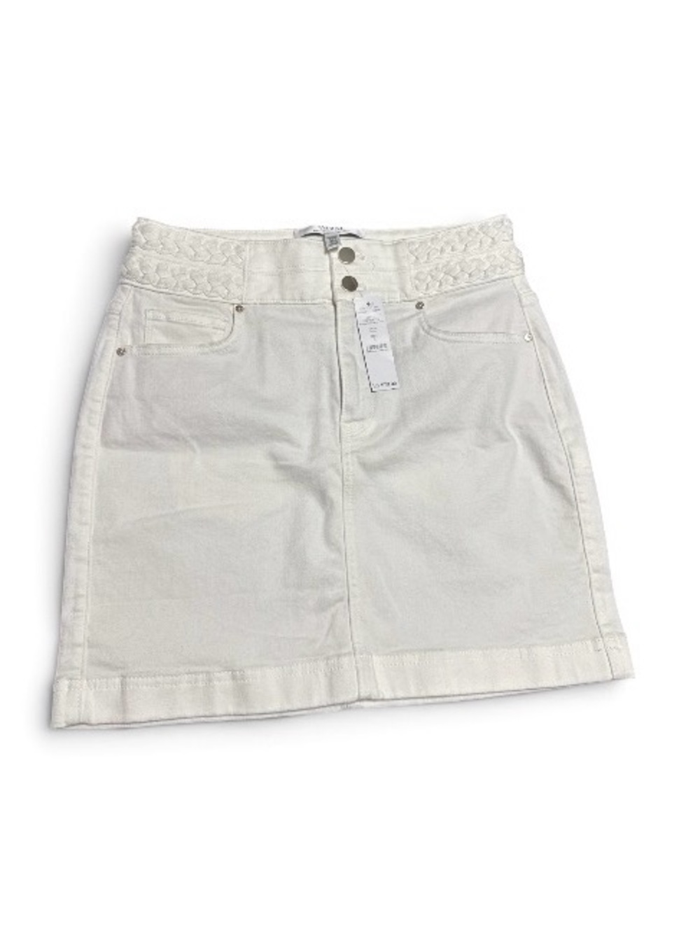White House Black Market White Braided-Waist Denim Mini Skirt